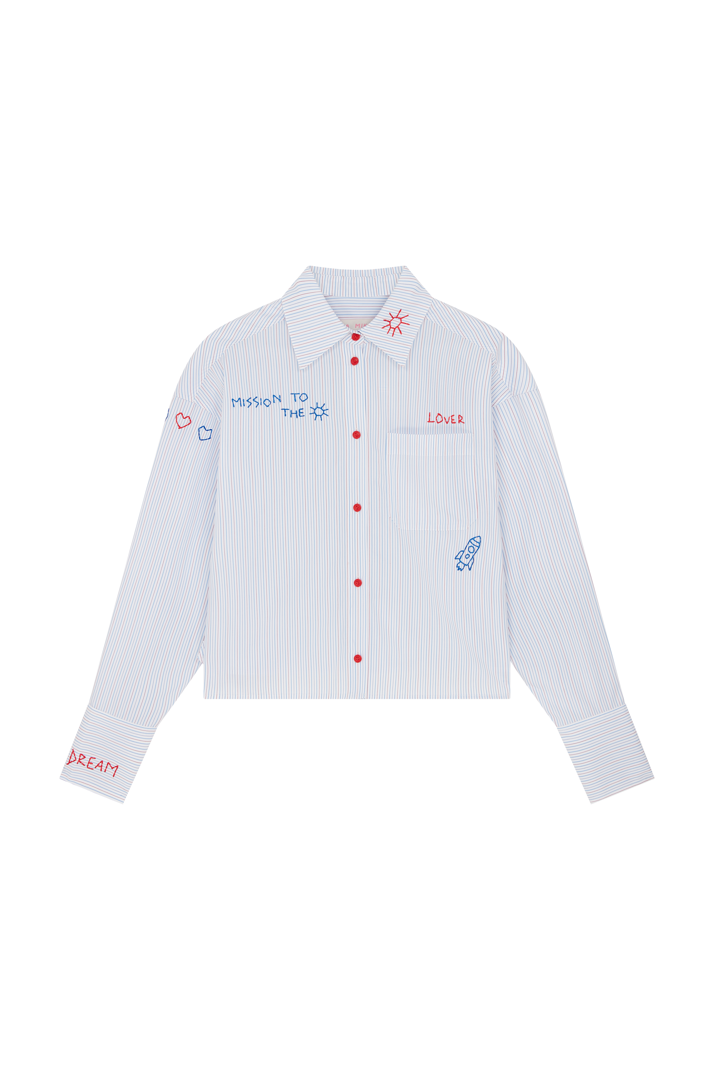 Deep Cuff Stripe Shirt With Embroidery