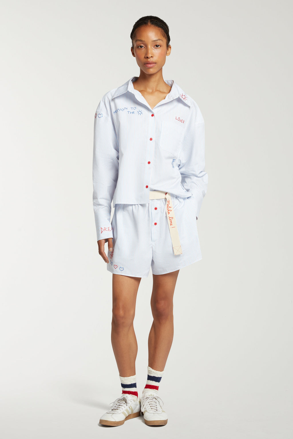 Stripe Shorts With Embroidery