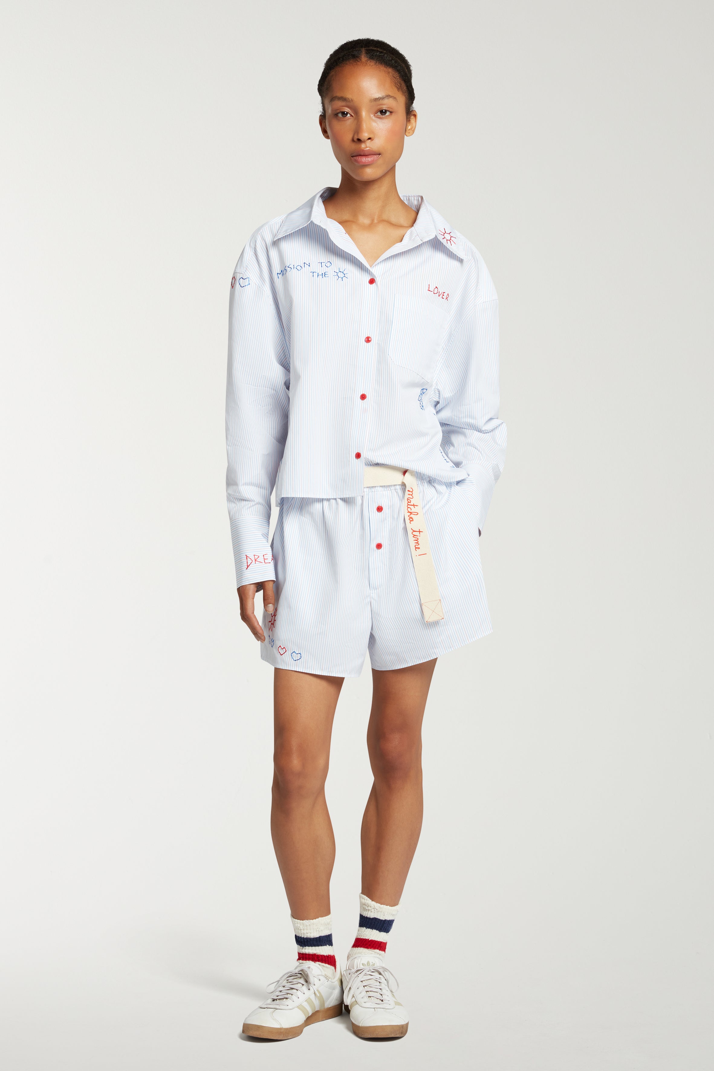 Stripe Shorts With Embroidery