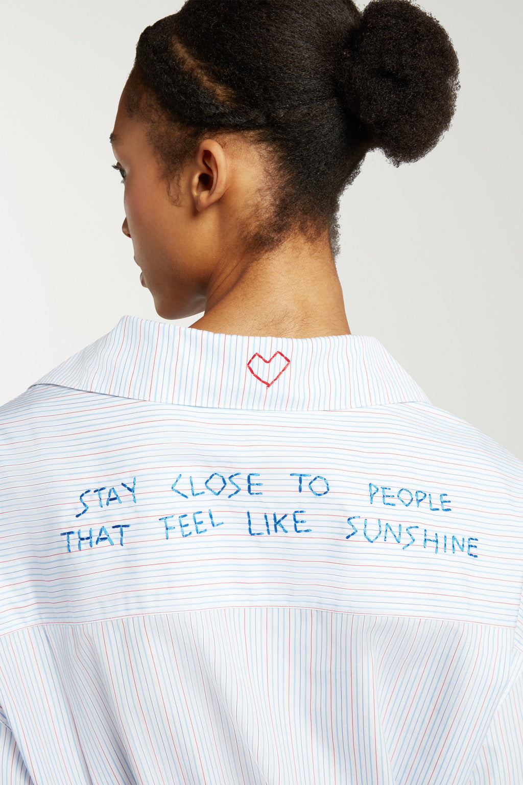 Deep Cuff Stripe Shirt With Embroidery