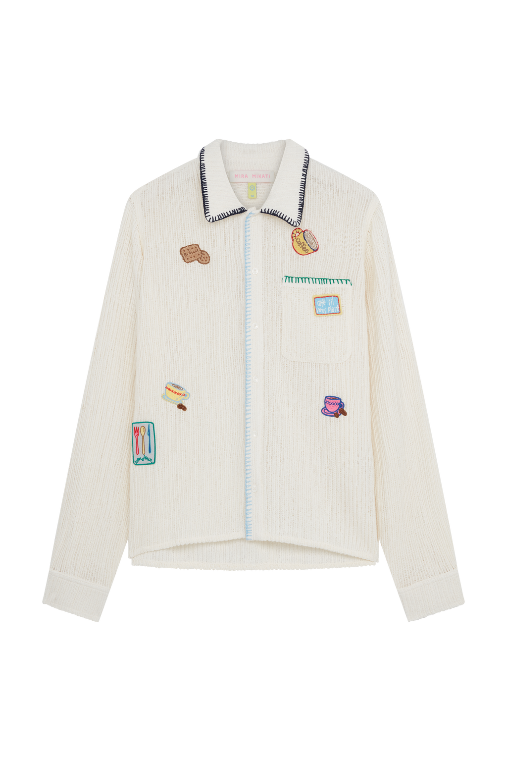 Crochet Long Sleeve Shirt With Embroidered Patches