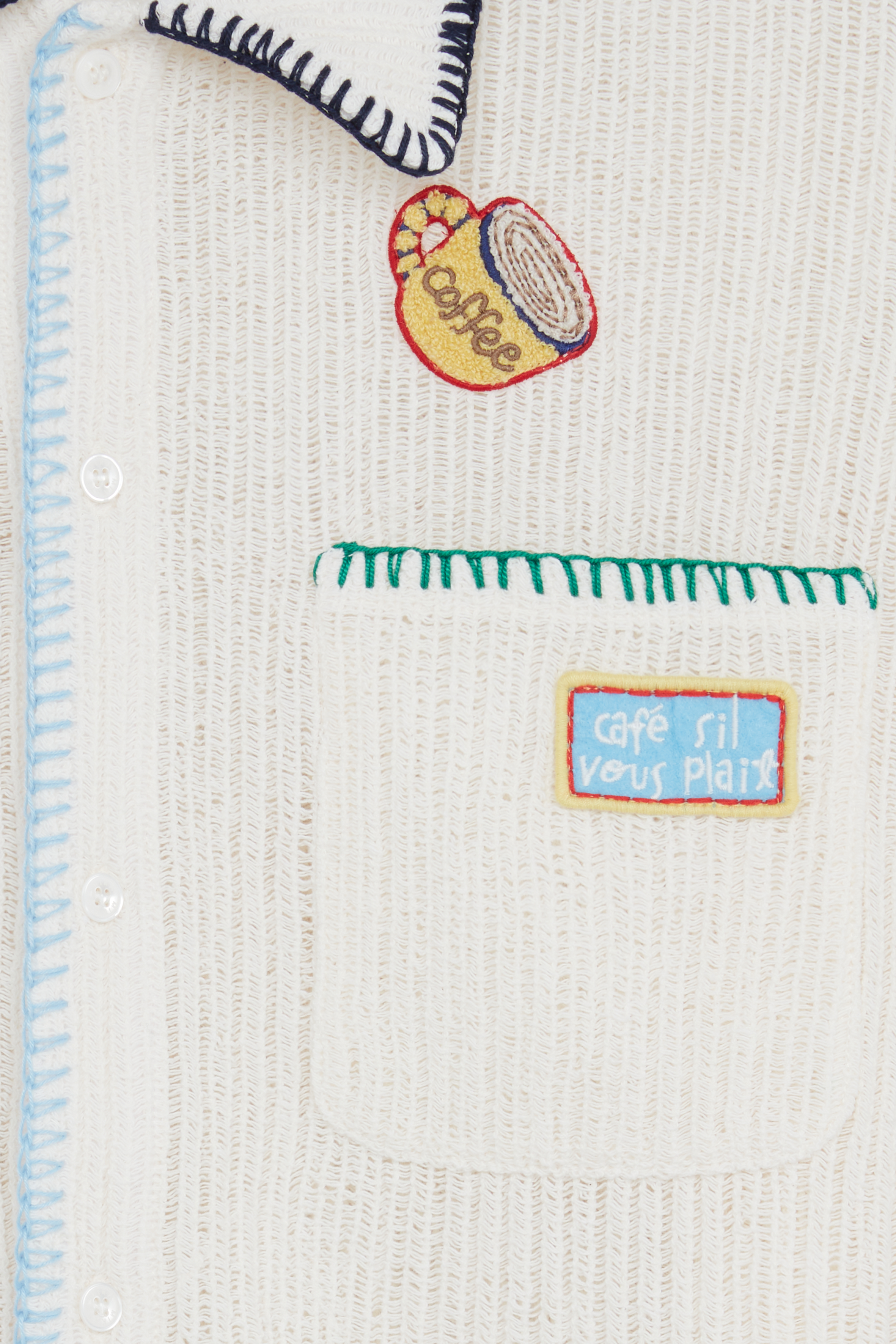 Crochet Long Sleeve Shirt With Embroidered Patches
