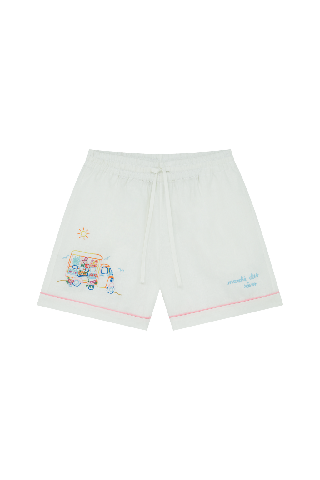 Cafe Scene Embroidered Shorts