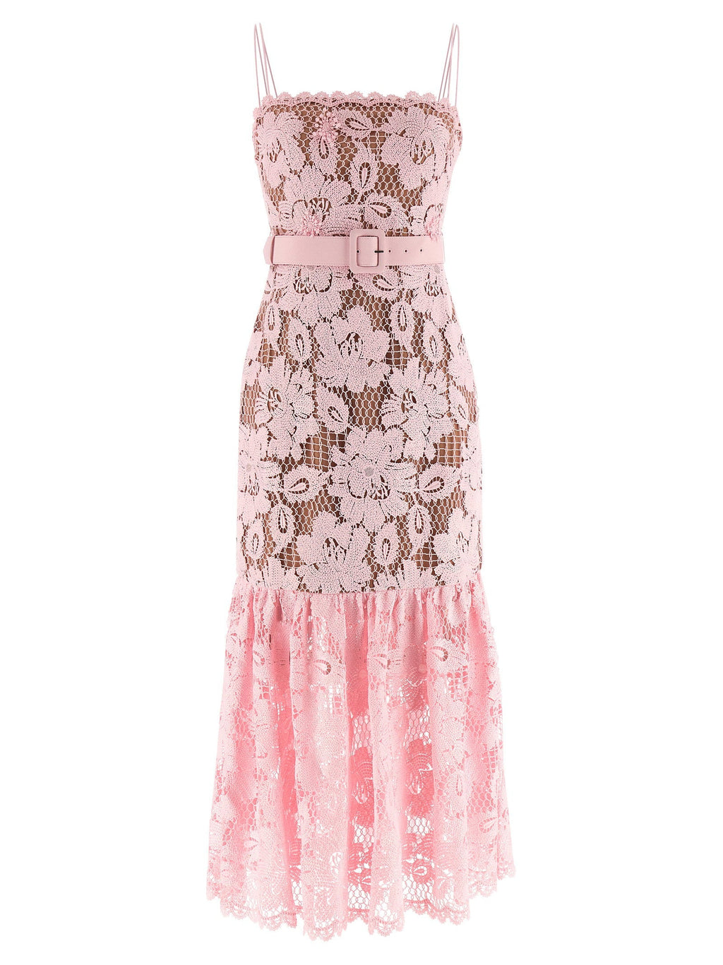 Self-Portrait Self-Portrait Pink Crochet Lace Midi Dress