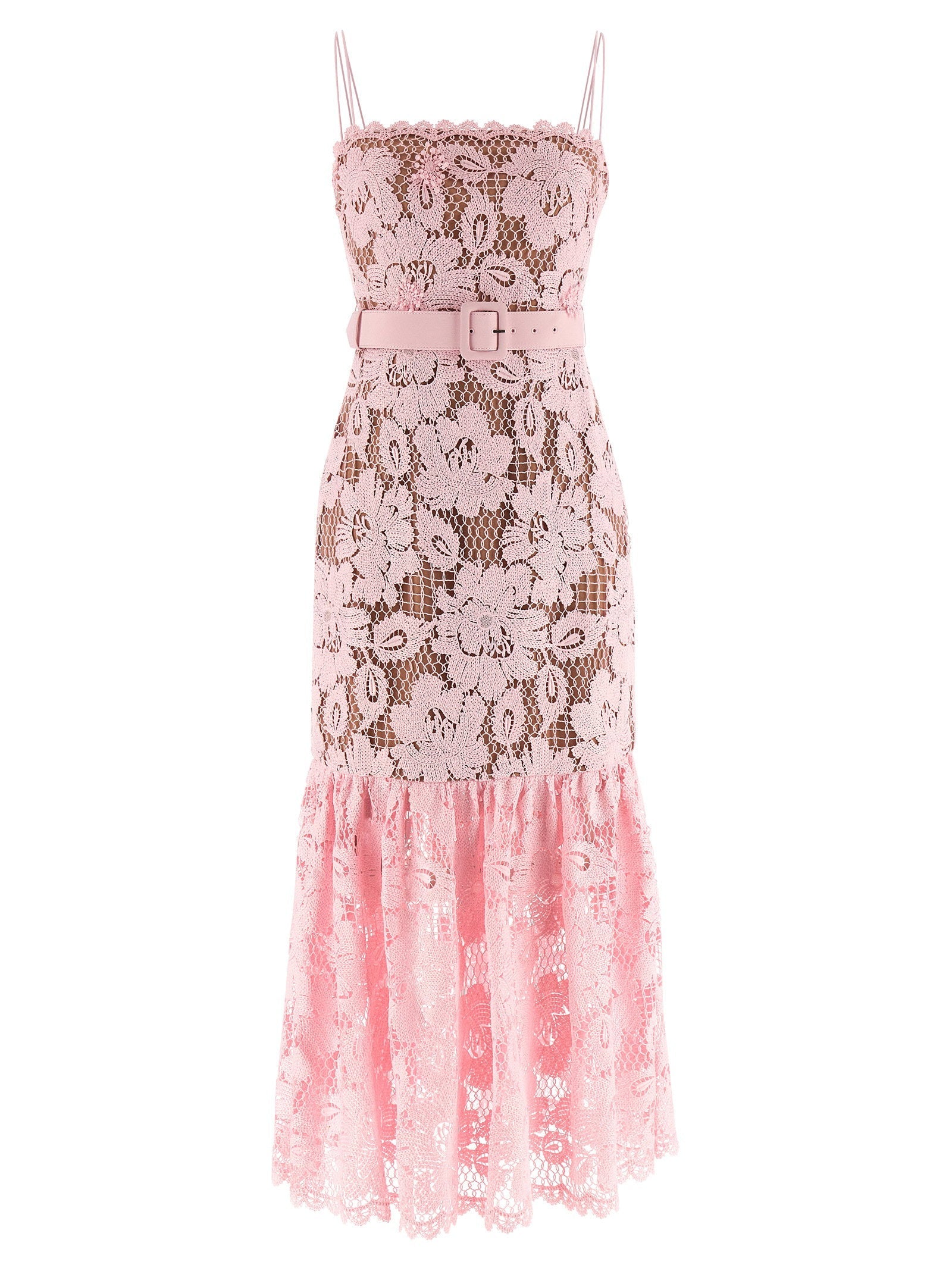 Self-Portrait Self-Portrait Pink Crochet Lace Midi Dress