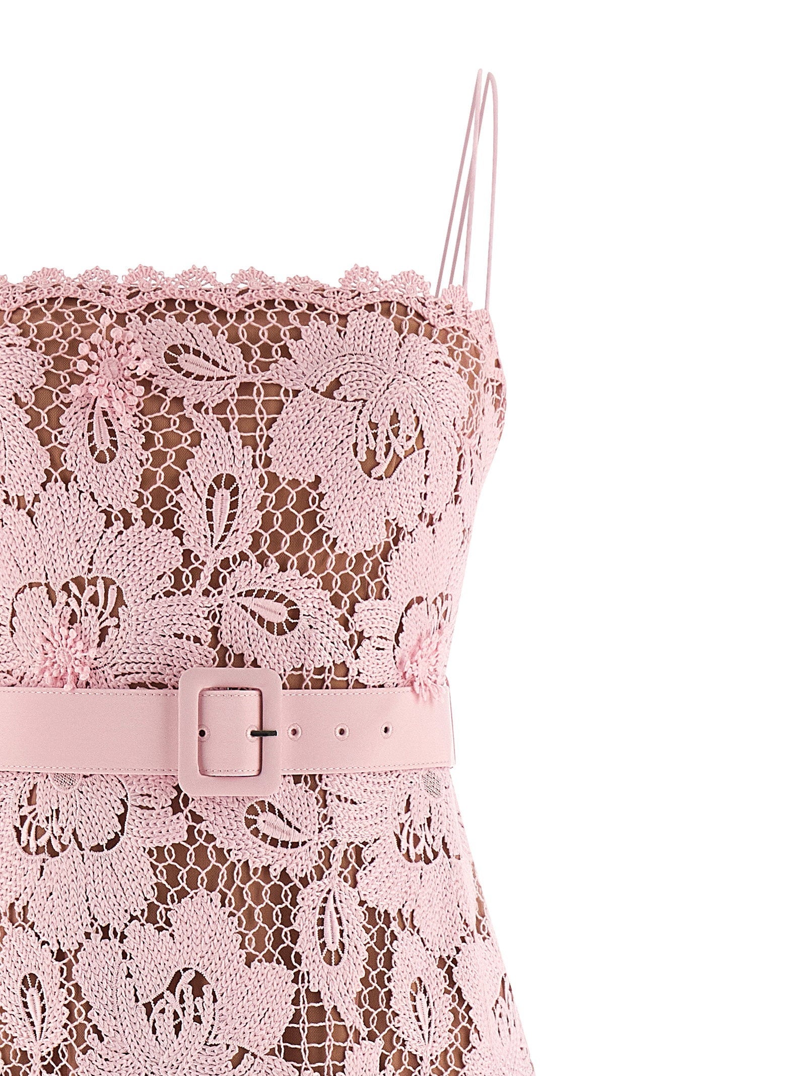 Self-Portrait Self-Portrait Pink Crochet Lace Midi Dress