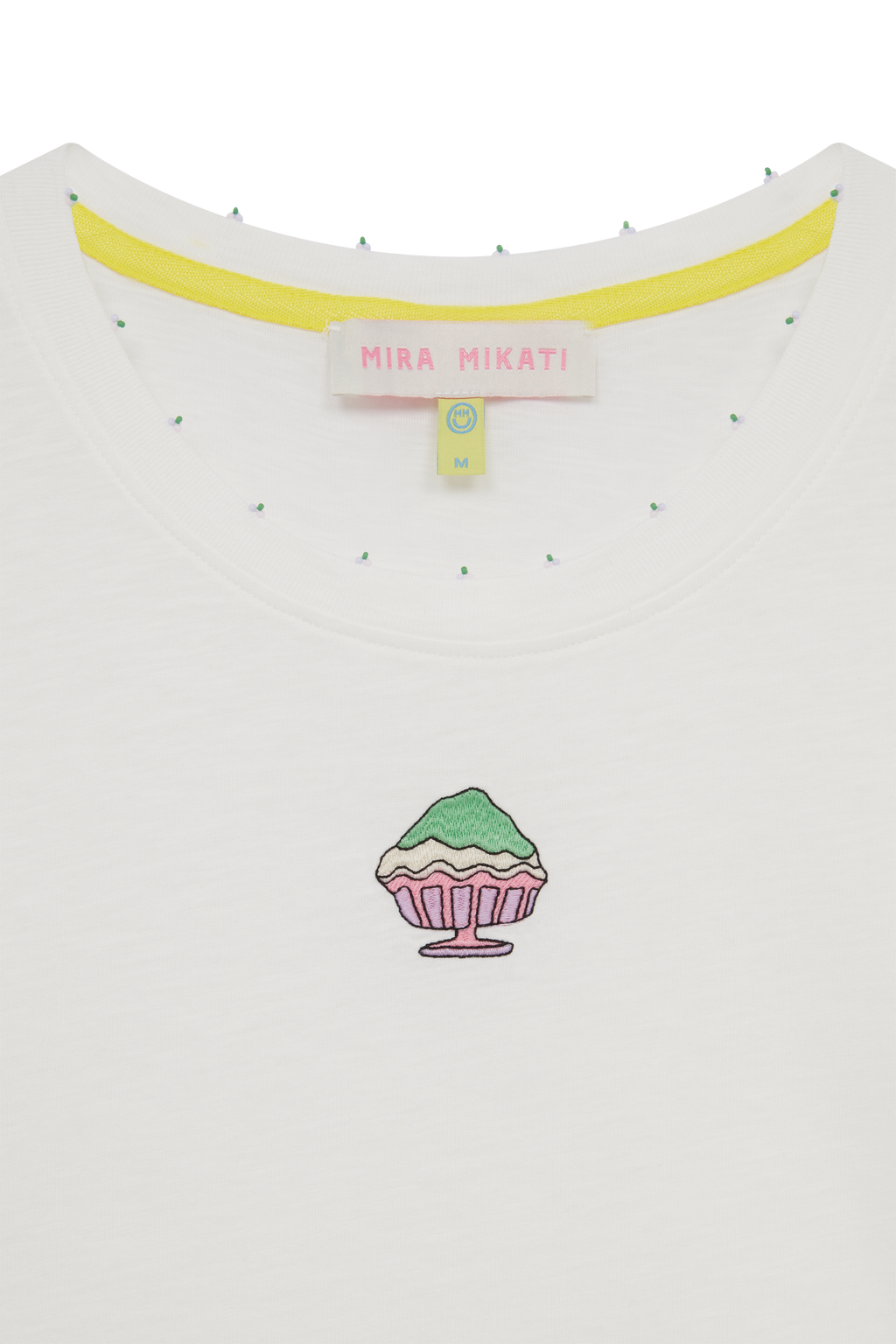 Embroidered Slouchy Tee With Beaded Neckline