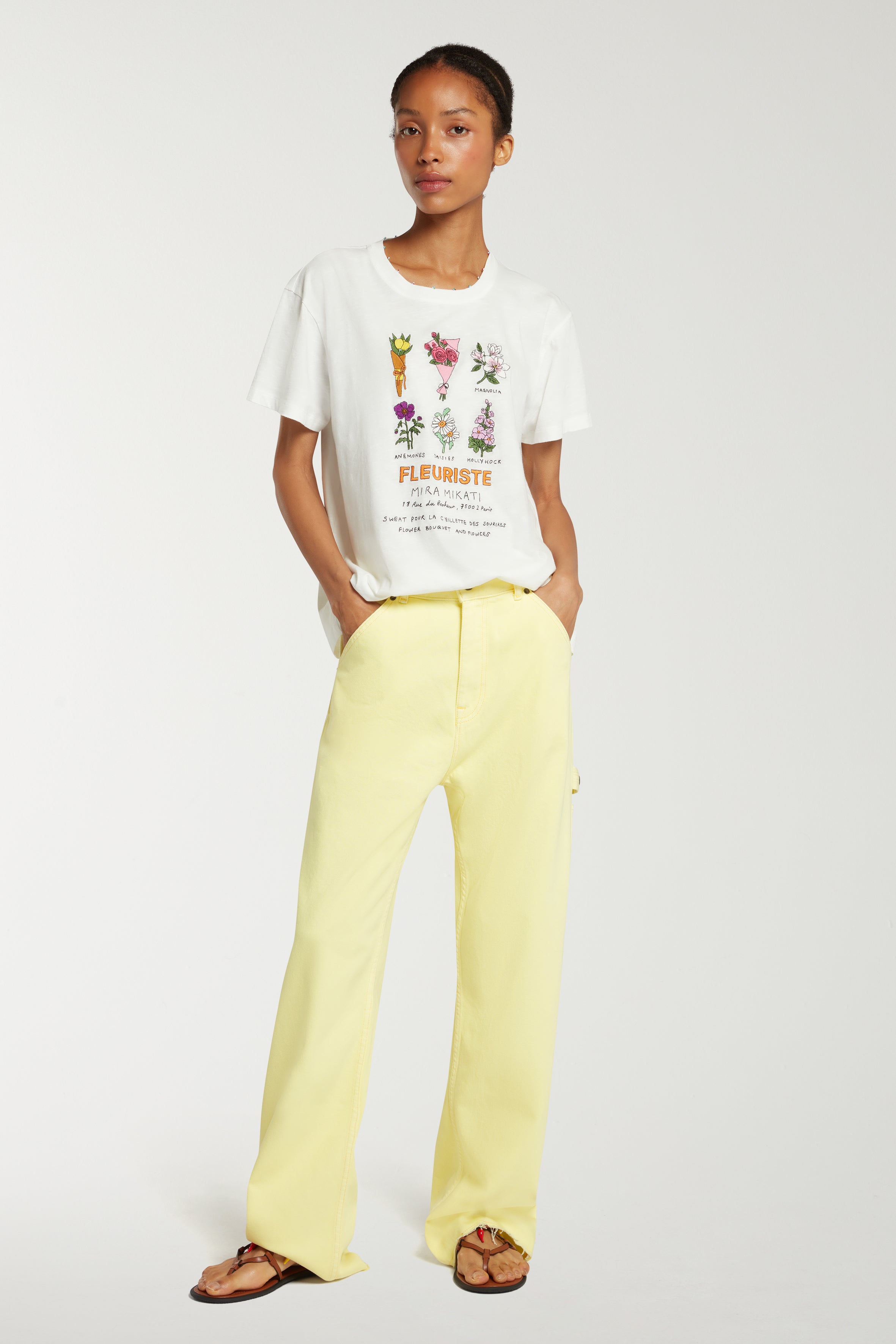 Slub Tee With Flower Embroidery