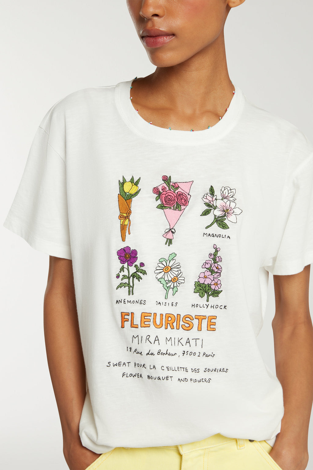 Slub Tee With Flower Embroidery