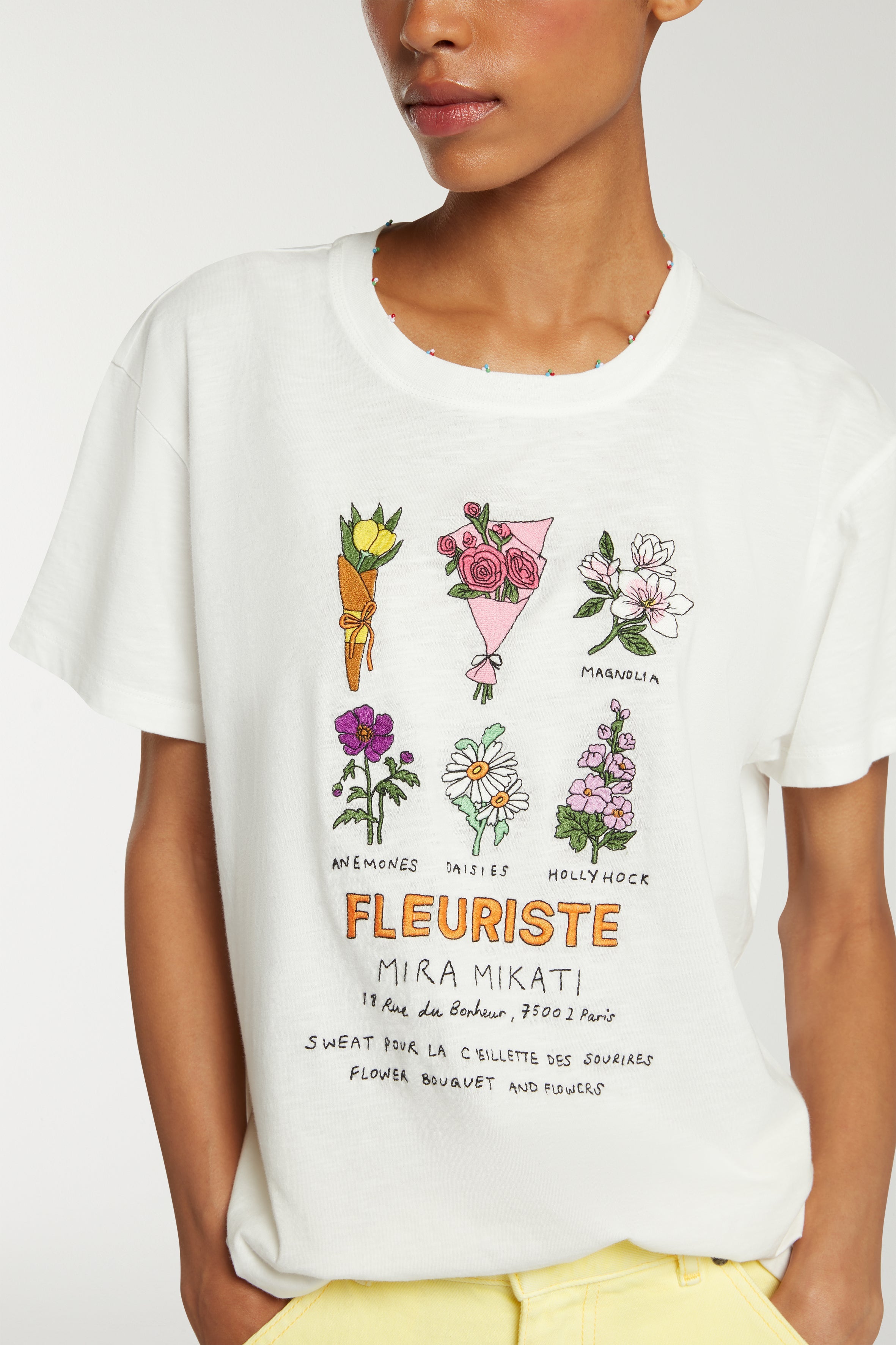 Slub Tee With Flower Embroidery