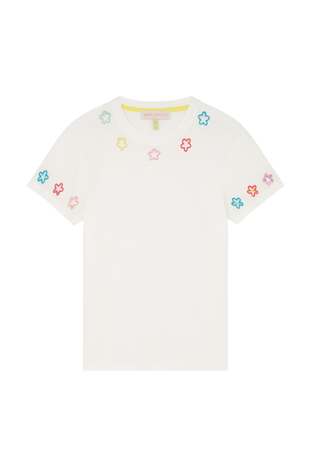 Embroidered Cut out Flower Neckline T-shirt