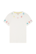 Embroidered Cut out Flower Neckline T-shirt