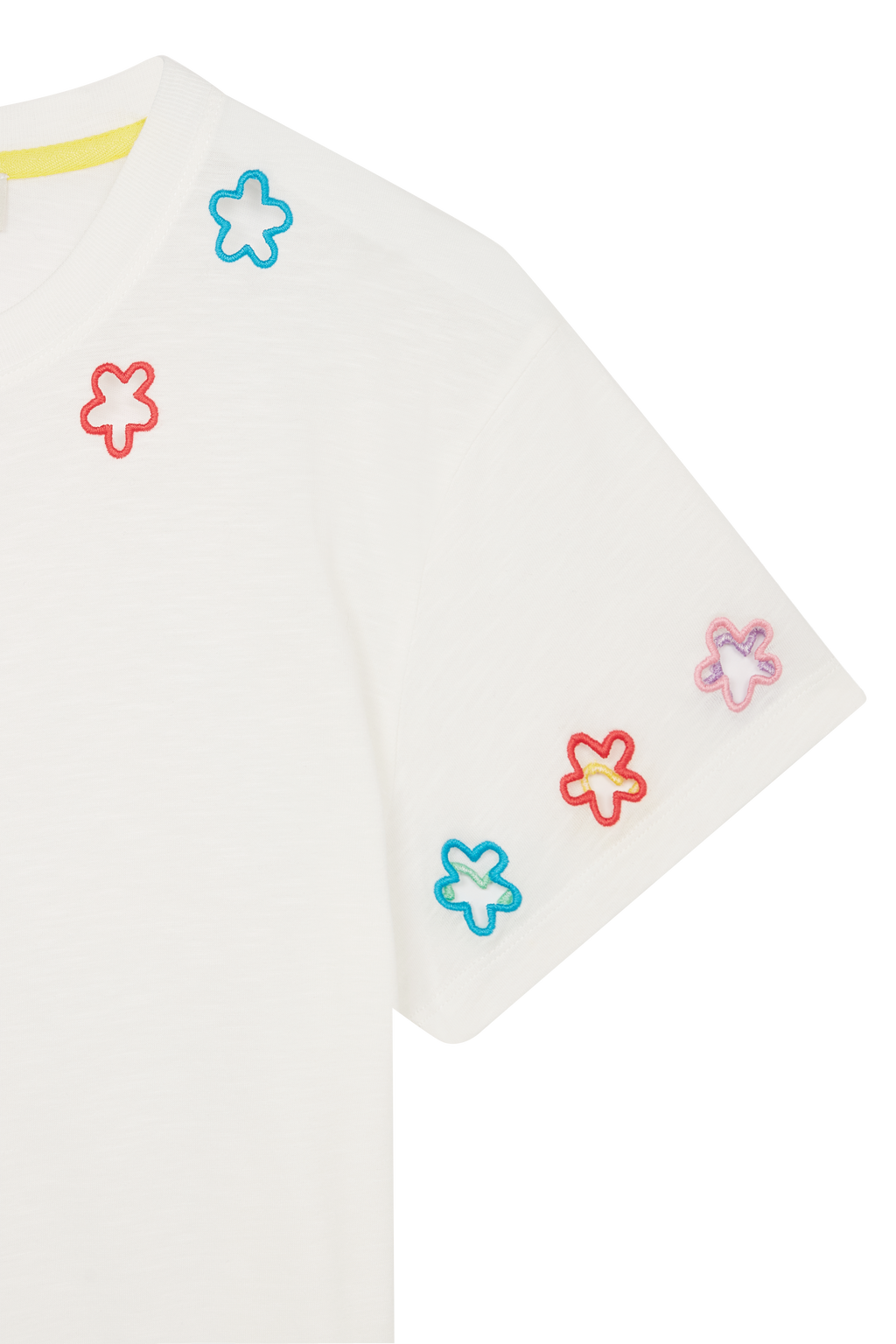 Embroidered Cut out Flower Neckline T-shirt