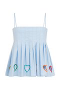 Pleated Top With Cut Out Embroidery