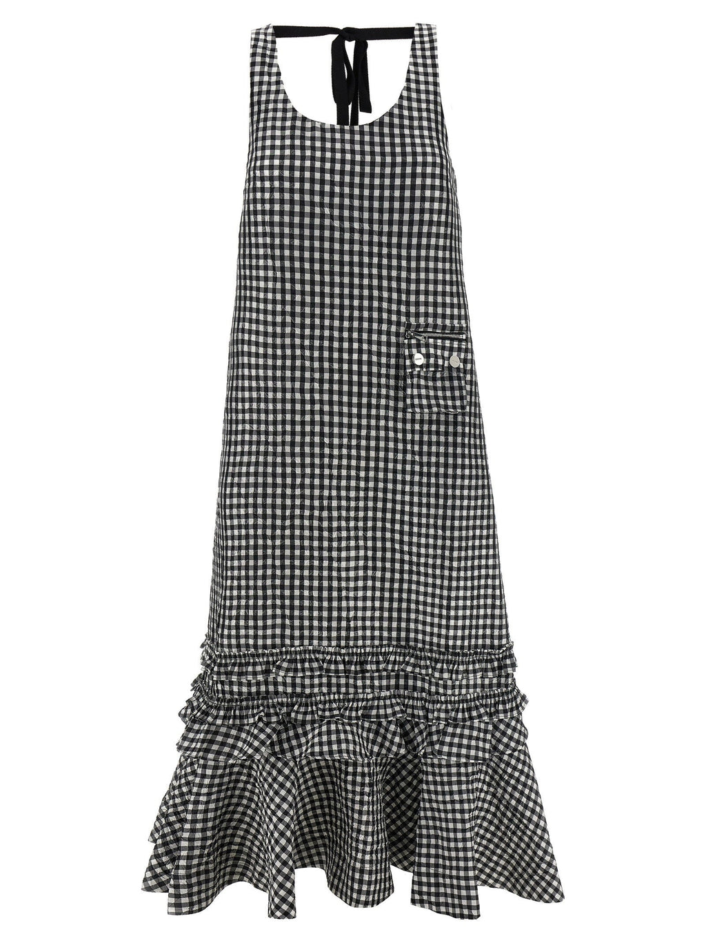Ganni Ganni Crinkled Check Long Dress