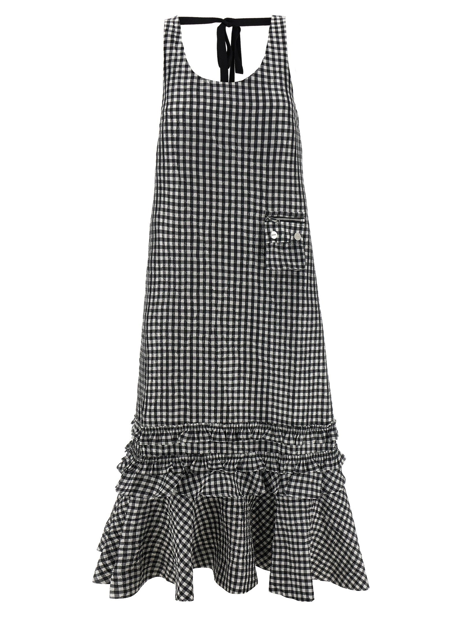 Ganni Ganni Crinkled Check Long Dress