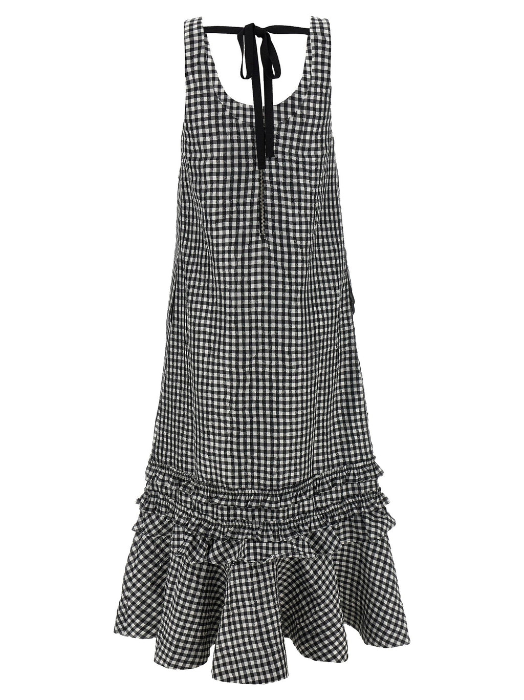 Ganni Ganni Crinkled Check Long Dress