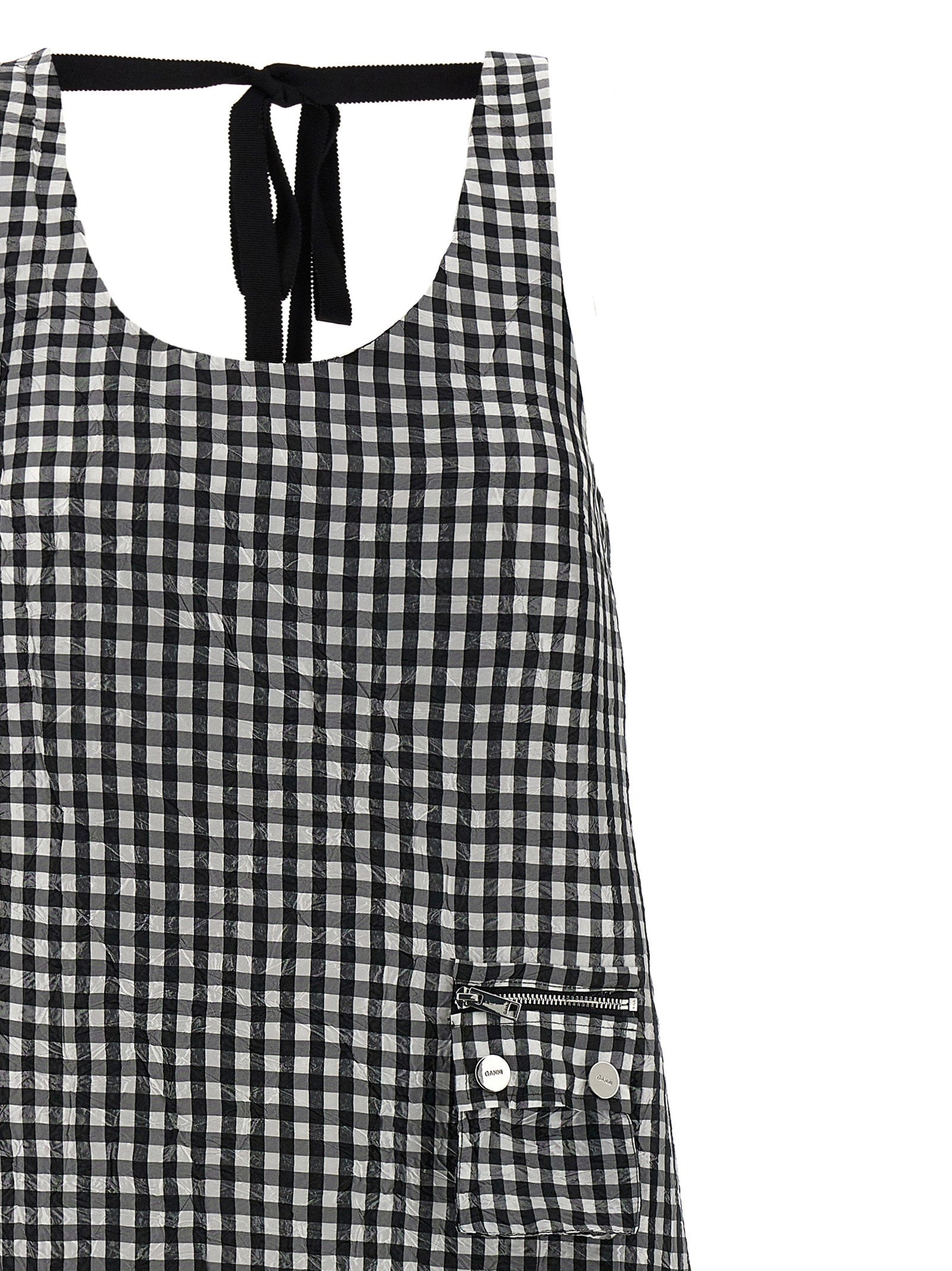Ganni Ganni Crinkled Check Long Dress