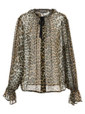 Ganni Ganni Leopard Print Chiffon Tie String Shirt