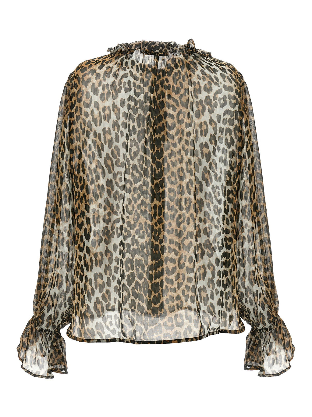 Ganni Ganni Leopard Print Chiffon Tie String Shirt