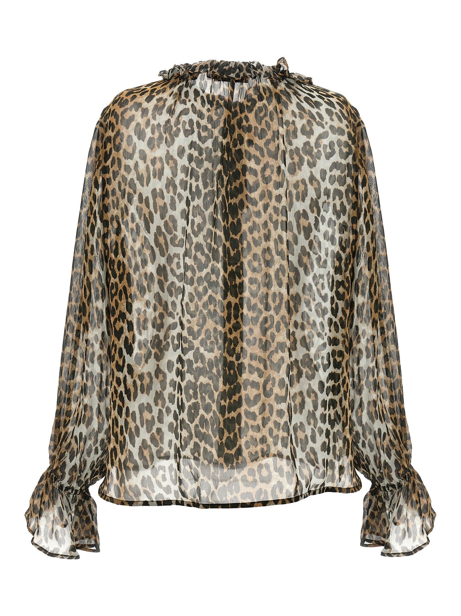 Ganni Ganni Leopard Print Chiffon Tie String Shirt