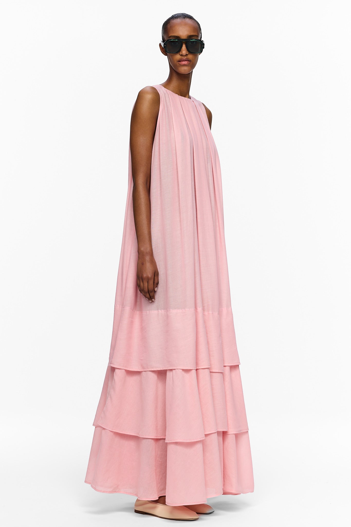 The Sleeveless Tiered Touareg Dress - Cosmos Pink