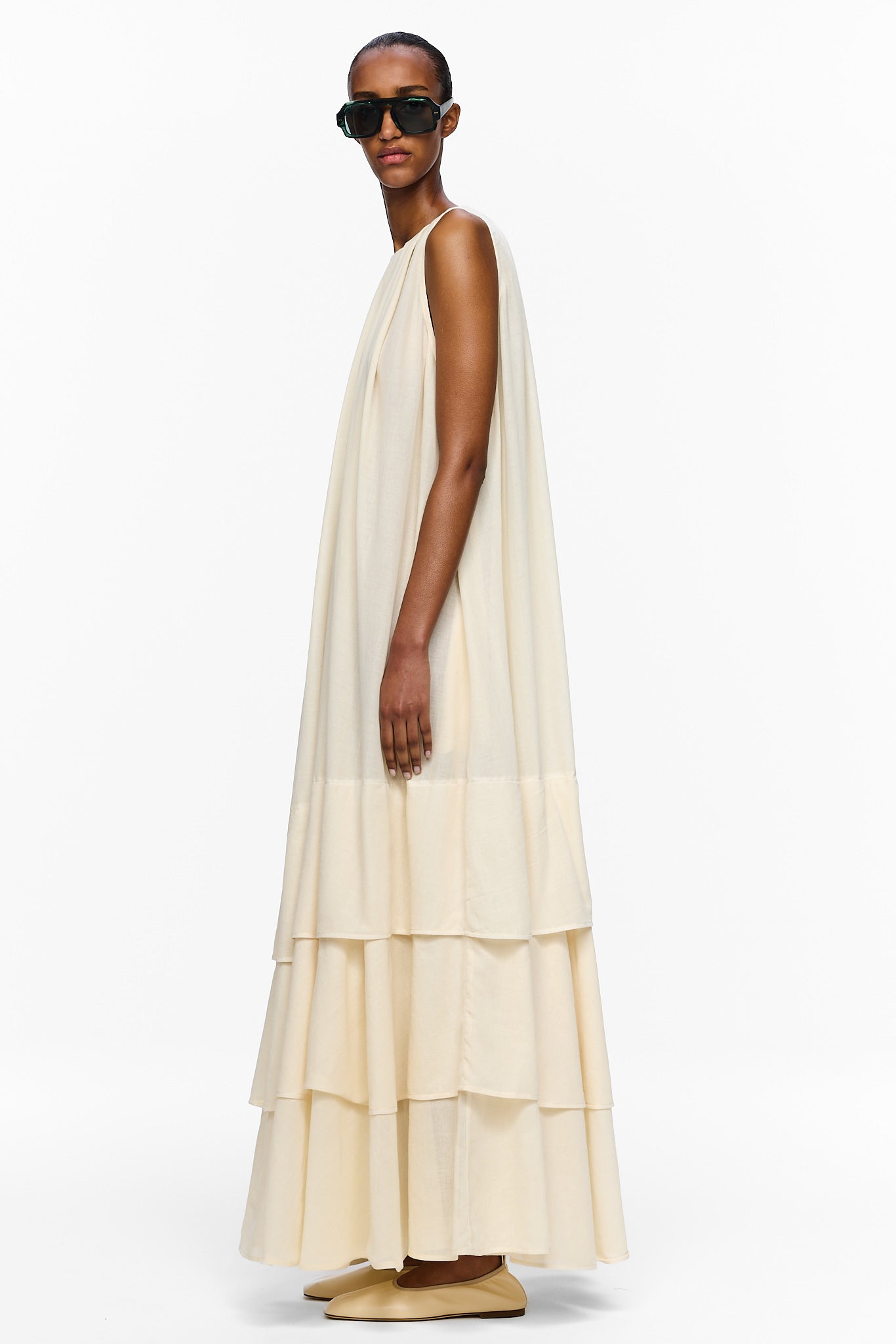The Sleeveless Tiered Touareg Dress - Sand